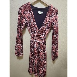 Anthropologie‎ Maeve  Dress Womens Small Red Paisley A Line V Neck Belted